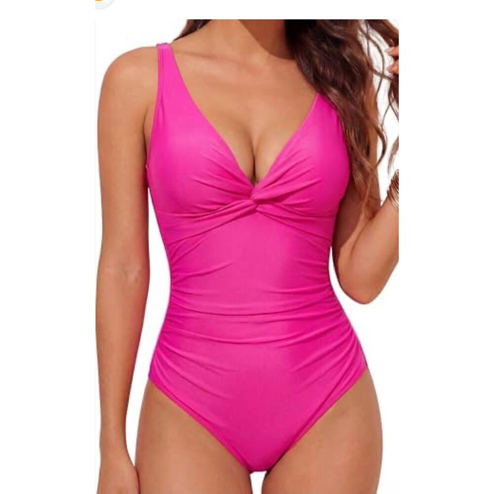 Smismivo Tummy Control One Piece Slimming Ruched Push Up Padded Swimsuit,size XL